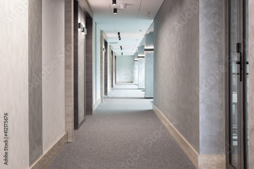 gray modern corridor with lighting