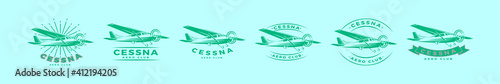 set of cessna plane logo cartoon icon design template with various models. vector illustration isolated on blue background