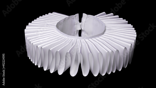white ruff or ruffled or millstone collar isolated on black background - historic renaissance fashion