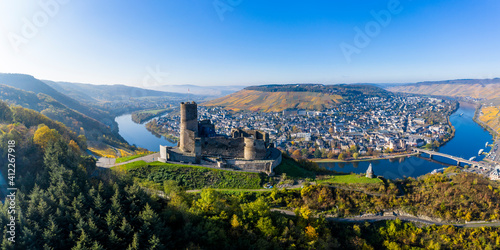 Landshut castle ruins above the Moselle, Bernkastel-Kues, Moselle, Rhineland-Palatinate, Germany,