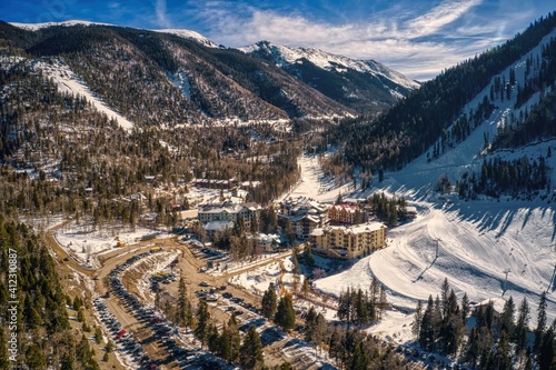 Aerial View of popular Ski Slopes near Taos, New Mexico