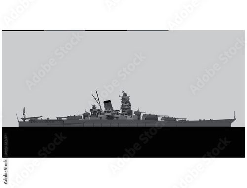 IJN YAMATO 1941. Imperial Japanese Navy battleship. Vector image for illustrations and infographics.