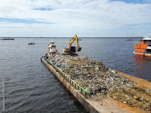  Several tons of rubbish are taken from the Rio Negro here, caused by the uneducated people. Manaus, Amazon - Brazil February 10 2021 