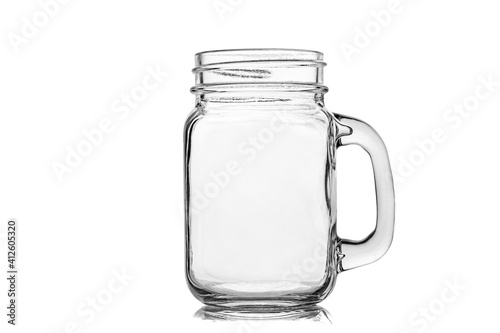 Mason jar or drinking jar with handle isolated on white background