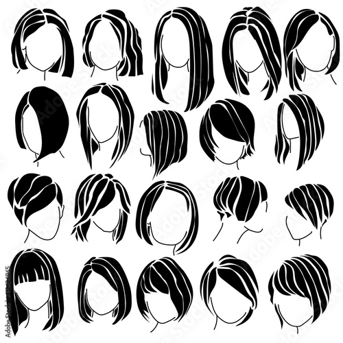 haircut bob silhouette, a set of women's hairstyles for straight and wavy hair of medium length