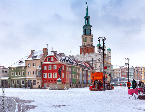 Poznan. Market square on a winter day.