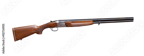 Classic double-barreled hunting shotgun. Weapons for hunting and sport isolate on a white background