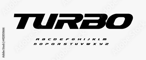 Turbo dynamic alphabet. Heavy and action font, speed type for modern sport logo, speed race headline, dynamic monogram, lettering and typography. Bold italic style letters, vector typographic design
