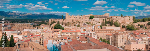 Tortosa, Spain - July 28, 2019:Panoramic photography of the city of Tortosa, Catalonia, Tarragona, Spain