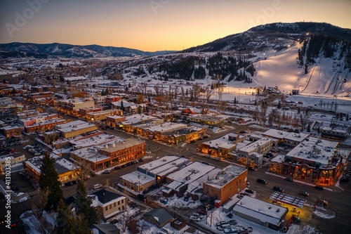 Aerial View of the Colorado Ski Town of Steamboat Springs during Winter