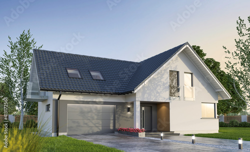 New family house, exterior view - 3d illustration