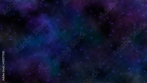 8K starfield with blue and violet gaseous nebula cloud. artist rendition of starry background in outerspace.