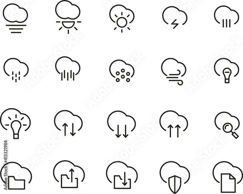 Set Of Cloud Service And Network Related, Weather Service Line Icon