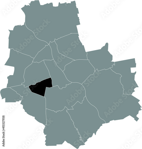 Black location map of the Varsovian Ochota district inside gray map of Warsaw, Poland