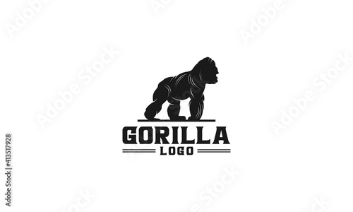 gorilla logo with illustration of strong gorilla walking on white background