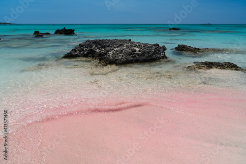 Elafonisi island - paradise with wonderful beach with pink coral sand and crystalline turquoise waters, island of Crete, Greece