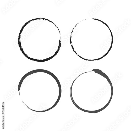 Modern abstract icon with black brush circles. grunge circles. outlining circles. Brush circles. ink circles. vector illustration. Watercolor texture. The background is isolated.