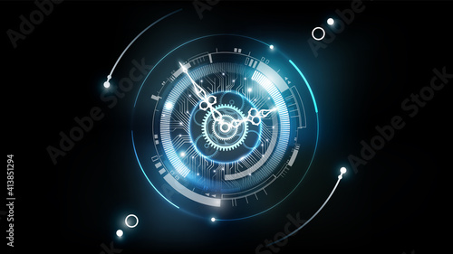 Abstract Futuristic Technology Background with Clock concept and Time Machine, Can rotate clock hands, vector illustration