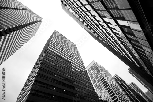 black and white sidewalk skyscraper perspective