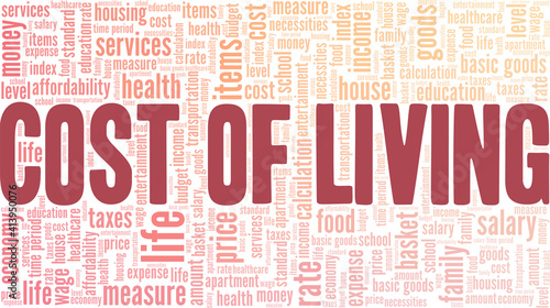 Cost of living vector illustration word cloud isolated on a white background.