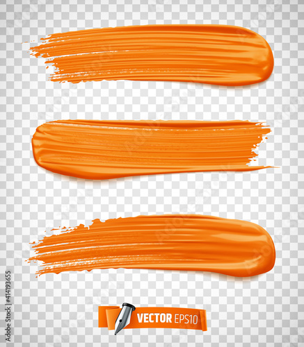 Traces de peinture orange vectorielles sur fond transparent