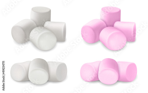 Realistic Detailed 3d Fluffy Marshmallows Set. Vector