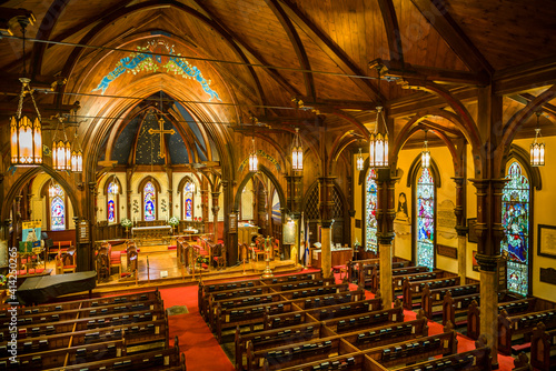 Canada, Nova Scotia, Lunenburg. Interior of St. John's Anglican Church, built in 1753 and rebuilt after a fire in 2001.