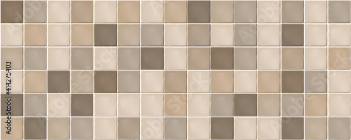 Beige rustic mosaic ceramic tiles. Seamless pattern, mosaic of square beige and brown rustic tiles. 