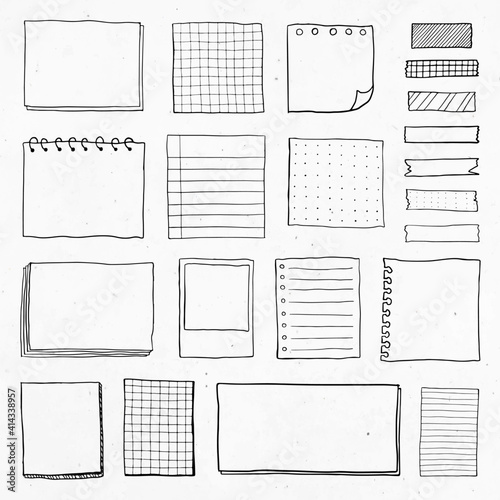 Blank reminder paper notes vector set