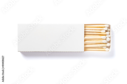 white matchbox and white match sticks on a white background with clipping path