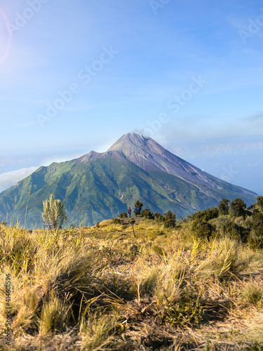 View of the peak of mount merapi from the top of mount merbabu central java