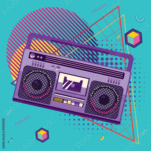 Boombox retro style poster