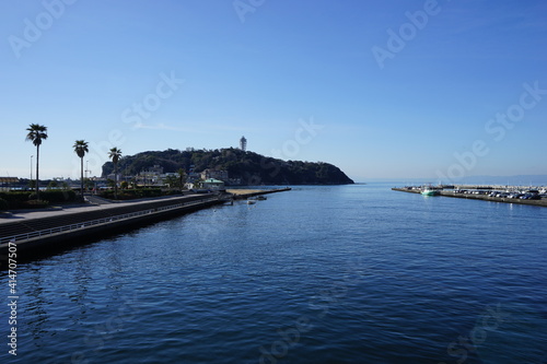 Enoshima island under blue sky in kamakura, Japan - 江ノ島 神奈川県 日本