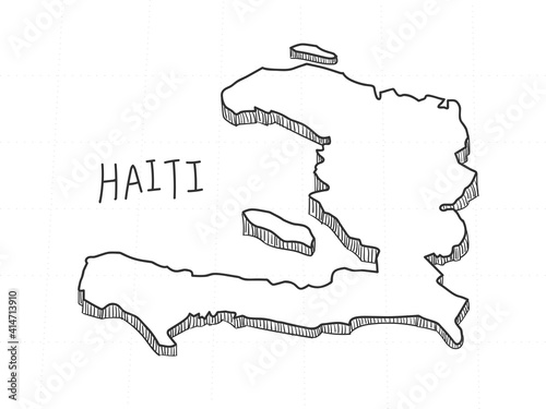 Hand Drawn of Haiti 3D Map on White Background.