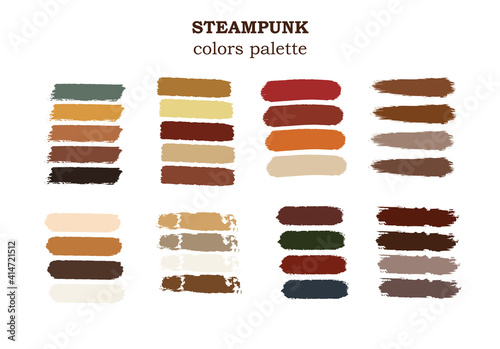 Steampunk 2021 color trends palette on brush strokes. Vector stok illustration isolated on white background. EPS10