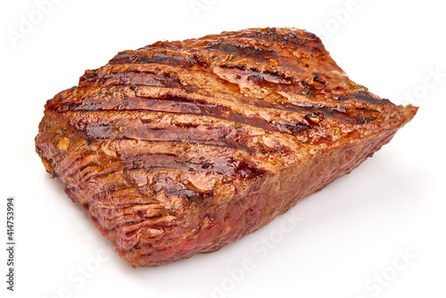 Grilled beef steak, isolated on white background