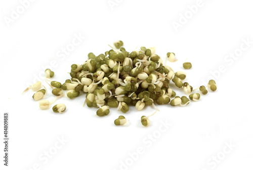 Sprouted mungo beans isolated on white. Super food.