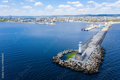Aerial view of a breakwater in the port of Varna in Bulgaria