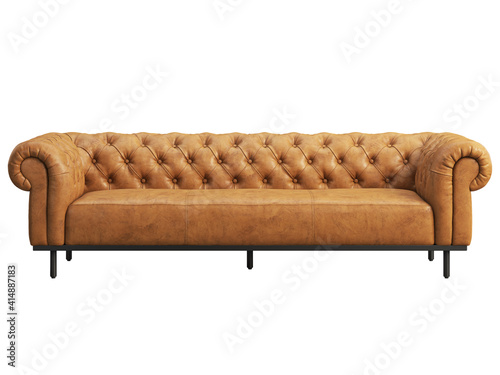 Classic chester brown leather upholstery sofa. 3d render.