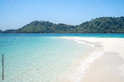 The scenery, the blue sea, the beautiful water, the beautiful white beach. Location: Tarutao Island, La-ngu District, Satun Province, Thailand