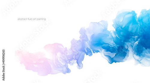 Abstract fluid art painting colorful pastel color pink and blue tone by alcohol ink and watercolor curve shape isolated on white space for background, banner, decoration.