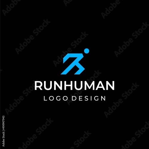 The unique bold logo of the letter R and the running man is designed with geometric lines. EPS 10, Vector. 