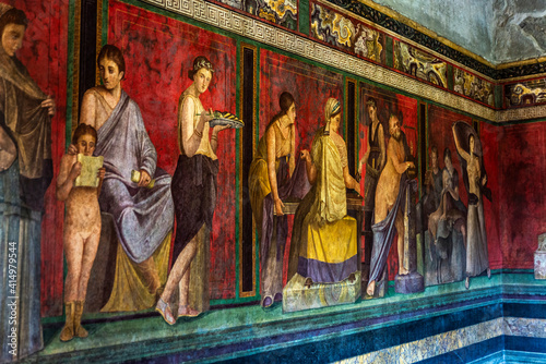 Mural fresco of the Villa of the Mysteries, Pompeii, Italy