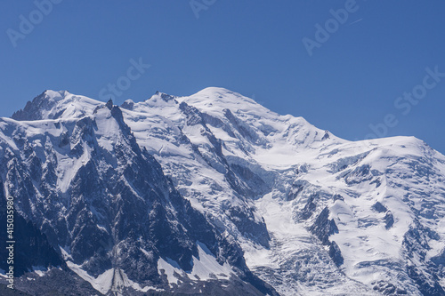 The alps and the nature of mont blanc seen during a beautiful summer day near the village of Chamonix, France - August 2020.