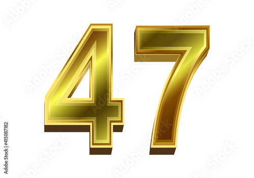 3d golden number 47 isolated on white background