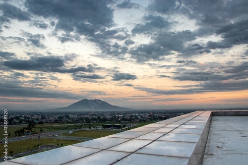 Rooftop of Office Building with an Aerial View of Clark Freeport Zone Highway and Mt. Arayat at Dusk in Pampanga, Luzon, Philippines