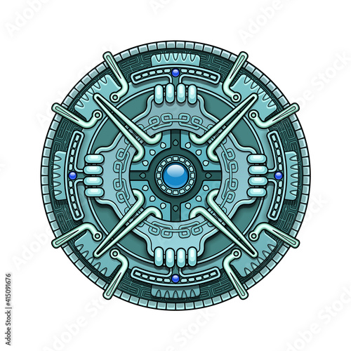 Ethnic circle element in mayan and some aztec calendar ornaments style. Vector illustration isolated on white