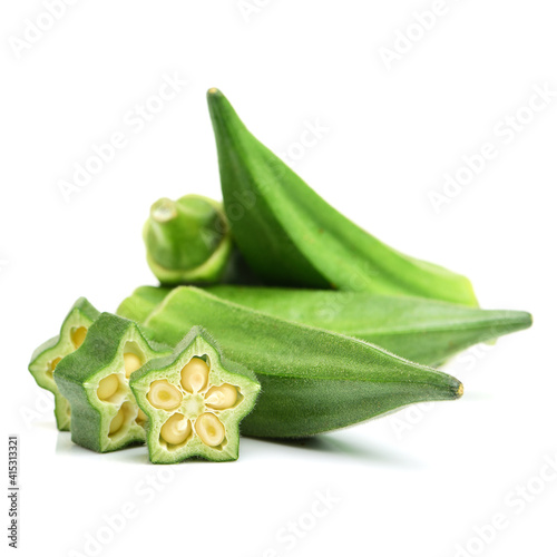 Fresh young okra isolated on white background