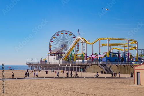 Santa Monica pier with Pacific wheel and rolercoster. It was closed due to corona virus