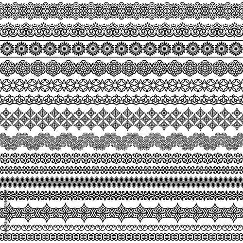 Vector set of fancy seamless brushes in oriental motifs. Brushes included in file